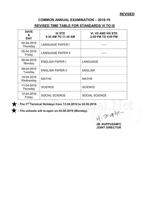 revised common annual exam time table  padasalainet