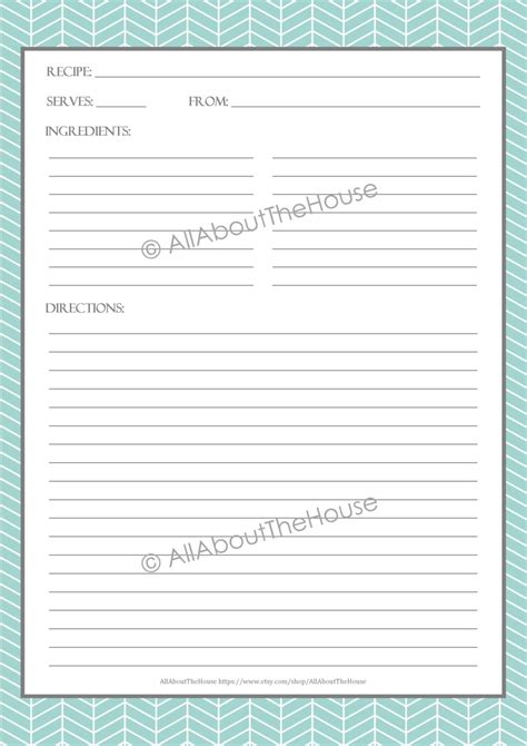 printable recipe sheet template recipe card recipe binder