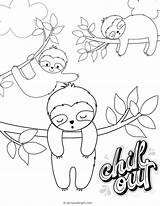 Sloth Coloring Pages Cute Printable Sleeping Printables Party Sloths Drawing Templates Activities sketch template