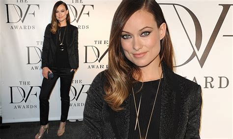 olivia wilde is gorgeous as she glams up in a black textured power suit for the dvf awards