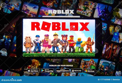 roblox logo  app   mobile screen   hand editorial stock photo image  alternative