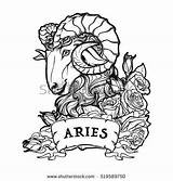 Aries Zodiac Sign Roses Frame Vector Tattoo Sketch Ram Coloring Pages Stock Decorative Shutterstock Signs Concept Astrology Clipart Taurus Templates sketch template
