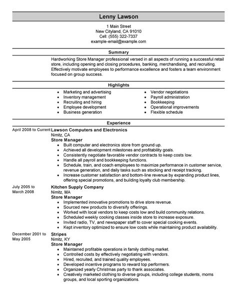 store manager resume  livecareer