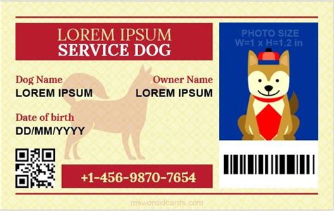 printable service dog id card template    printable