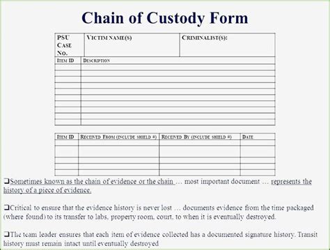 blank printable chain  custody form printable templates