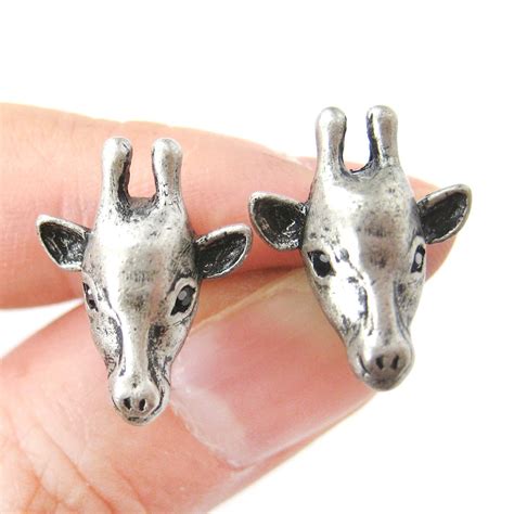 giraffe realistic animal stud earrings  silver animal jewelry