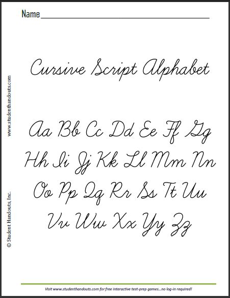 printable cursive script sheet student handouts