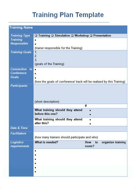 training plan template    documents   word