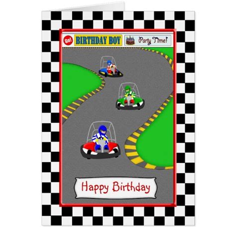 cute  kart race track birthday card  boys zazzlecom
