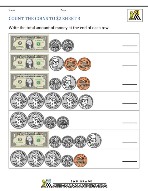 grade money worksheets