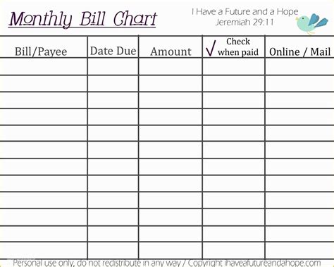 monthly bill spreadsheet template   monthly bill organizer