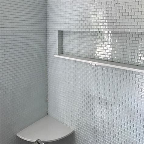 White Mini Glass Subway Tile Shower Wall Tilehub