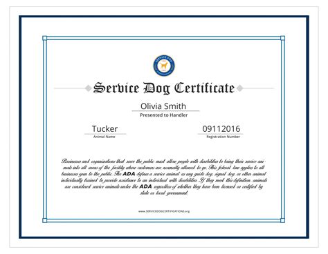 printable service dog certificate  printable form templates