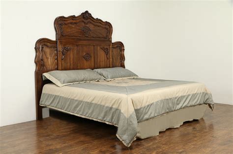 italian antique carved walnut king size bed headboard