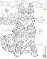 Husky Siberian Dog Zentangle Colouring Preview sketch template