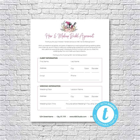 printable hair stylist contract agreement printable word searches