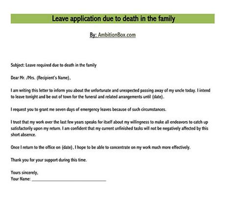 death leave letter  college coalitionorg