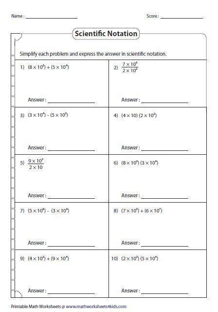 adding subtracting scientific notation worksheet worksheet