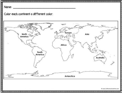 printable world map  continents labeled continents activities