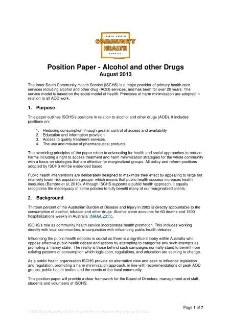 position paper alcohol   drugs  south community