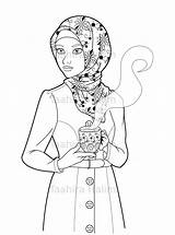 Coloring Muslim Pages Hijabi Girls Book Girl Islamic Kids Muslimah Lady Printable Color Cute Hijab Islam Boyama Ramadan Clothes Etsy sketch template