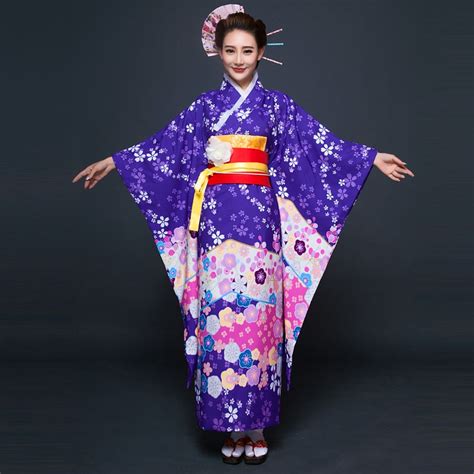 high quality purple japanese women kimono dress traditional yukata with