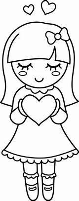 Girl Clipart Cute Valentine Coloring Clip Whitw Line Valentines Clipground Sweetclipart Cliparts sketch template