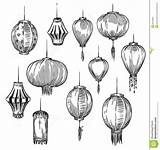 Lanterns Chinois Lantaarns Reeks Doodle sketch template