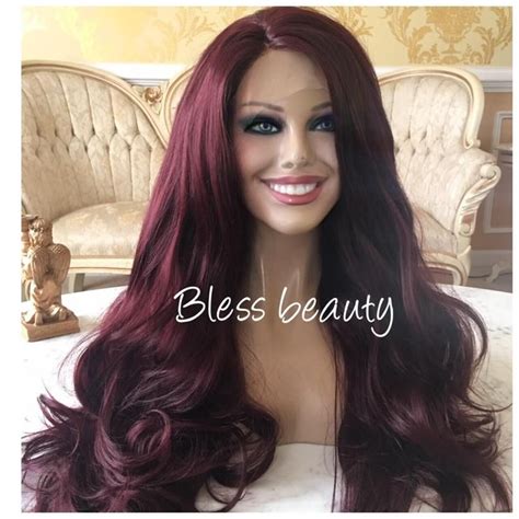 Gorgeous Burgundy Plum Curly Wavy Lace Front Wig European Etsy