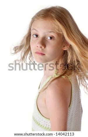 young girl  years licentious hairs knitted cloth stock photo