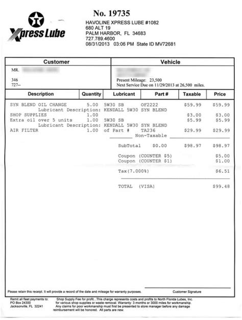 car vehicle repair receipt template word  eforms  auto
