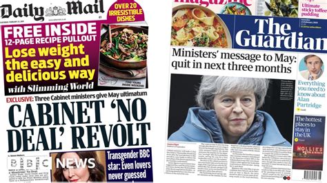 newspaper headlines revolt  quit messages  pm bbc news