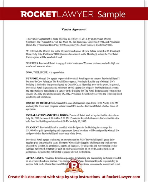 vendor contract template create  vendor agreement  sample