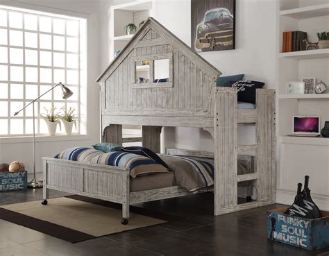 club house  loft twin bed  full caster bed  brushed driftwood