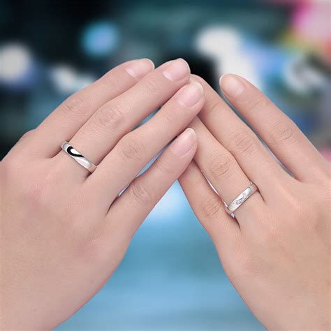 Black Baking Finish Half Heart Couple Ring Personalized