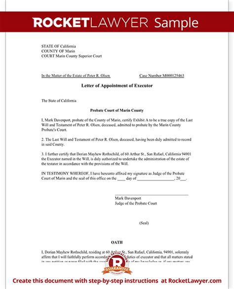 letter  appointment  executor template  sample