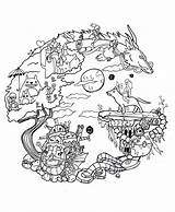 Coloring Ghibli Studio Pages Anime Manga Printable Mandala Drawing Book Justcolor Tattoo Adult Adults Color Just sketch template