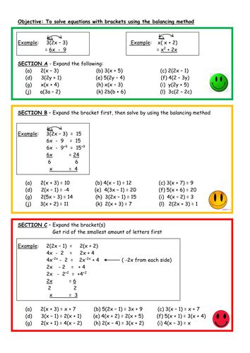 solve equations  brackets  balancing  aingarth teaching