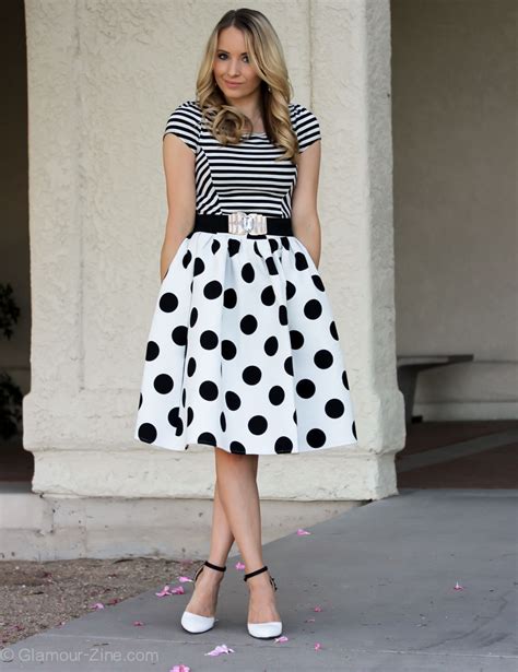 Black And White Polka Dot Skirt And Striped Shirt Polka Dot Skirt