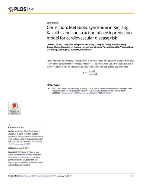 Pdf Correction Metabolic Syndrome In Xinjiang Kazakhs And