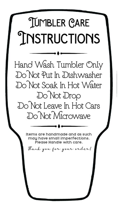 care instruction  printable tumbler care cards