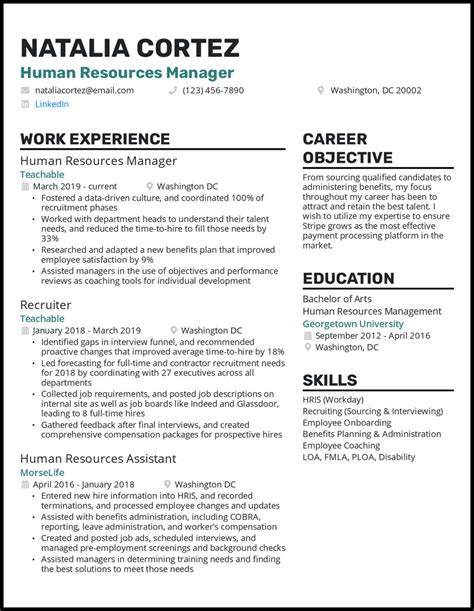 resume samples  hr manager