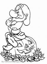 Coloring Grumpy Pages Halloween Dwarf Disney Snow Colouring Printable Cartoons Dwarfs Sitting Pumpkin Kids Seven Princess Colorings Click Choose Board sketch template