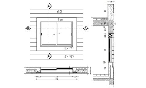 sliding window elevation plan section autocad design cadbull