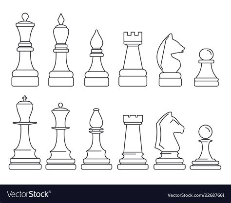 chess piece icon set outline style royalty  vector image