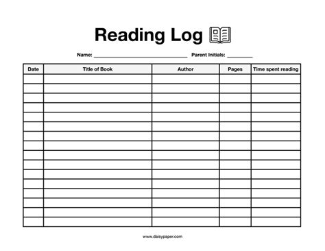 reading log template daisy paper
