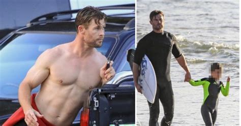 Chris Hemsworth Not Shy As He Stretches Shirtless Before Surf Session