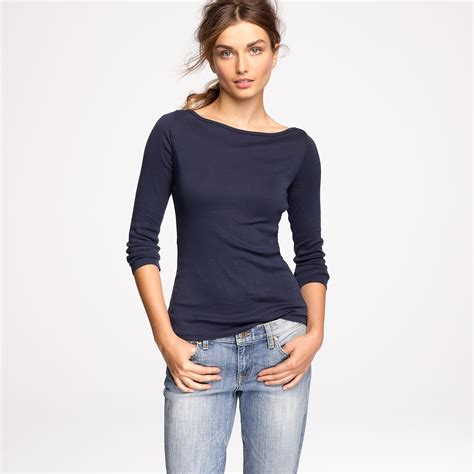 jcrew perfect fit boatneck tee  blue lyst