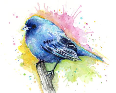 Indigo Bunting Blue Bird Watercolor Painting By Olga Shvartsur