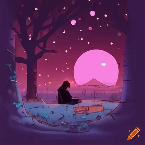 Chill Vibes Night Love Perfect For A Lo Fi Music Cover Illustration